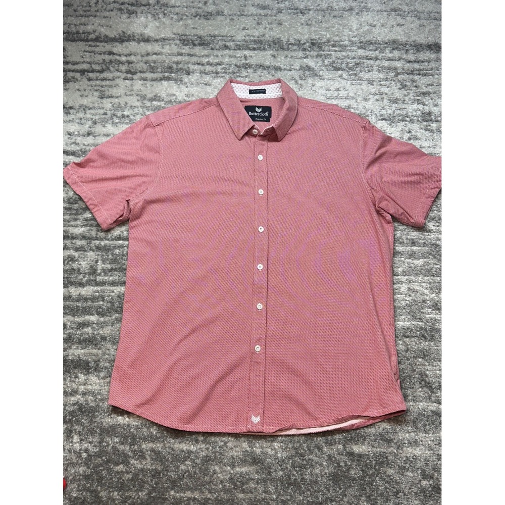 Buttercloth Button Down Shirt Mens XL Red Icy Cotton Regular Fit Short Sleeve - Picture 2 of 9